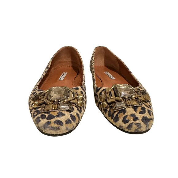 Oscar De La Renta Loafers Women's Animal Print Brown Crystals Calf Hair Size 38 - Picture 3 of 7